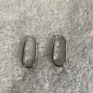 Oblong Silver-tone Hoop Earrings
